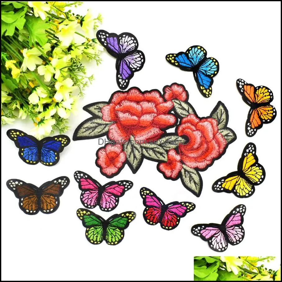 2 styles butterflyes for clothing iron on transfer applique flower for bags jeans diy sew on embroidery sticker