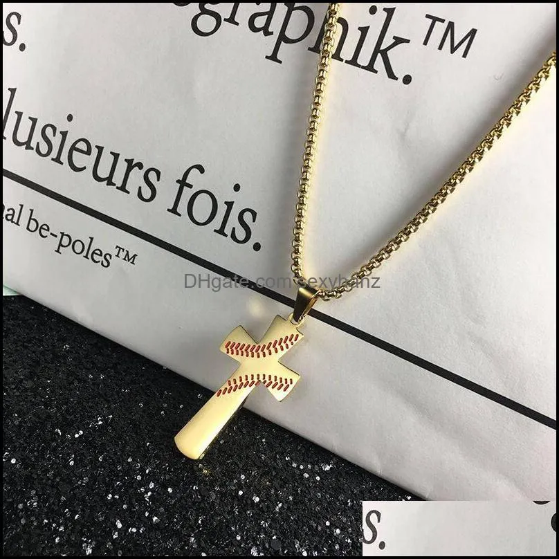 fashion baseball cross pendant necklace for women men creative stainless steel christian religion necklace engraved lord bible