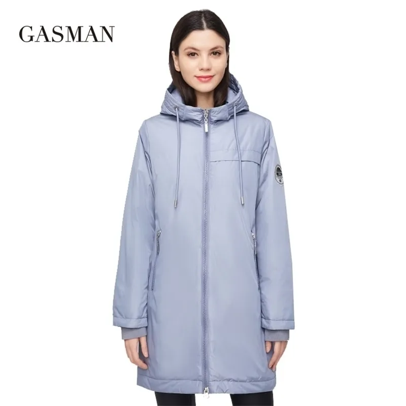 Gasman Fashion WindProof Wintropy Warmens Kurtka Długa zamek z kapturem Parka z kapturem dla kobiet jesienna solidna bawełniana płaszcz Kobieta 201210