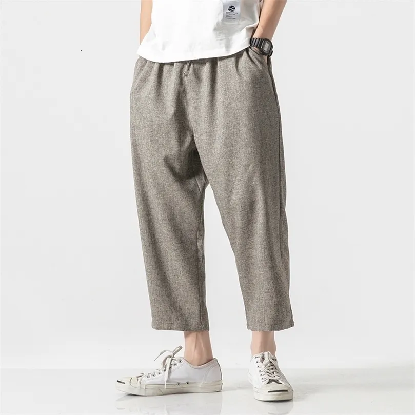 MrGoldenBowl Store Men Oversize Wide Leg Pants Mens Straight Casual Ankle-Length Pants Chinese Style Summer Male Harem Pant 201126