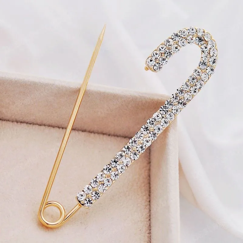 Rhinestones Safety Pin Brooches Bow Large Pins Brooch For Women Dress Sweater Gold Plating Crystals Elegant Brooches Jewelry