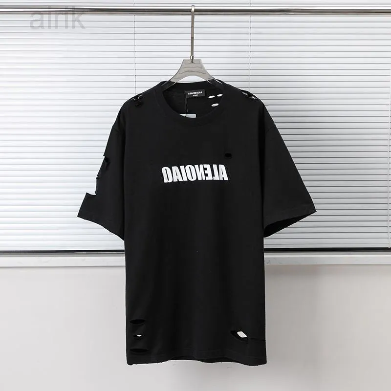 Fashion Men's T-shirt 2023 Summer Runway Designer Hole Men Sexy Women's Cotton T-shirt Fashion Oversized Short Sleeve Top Design