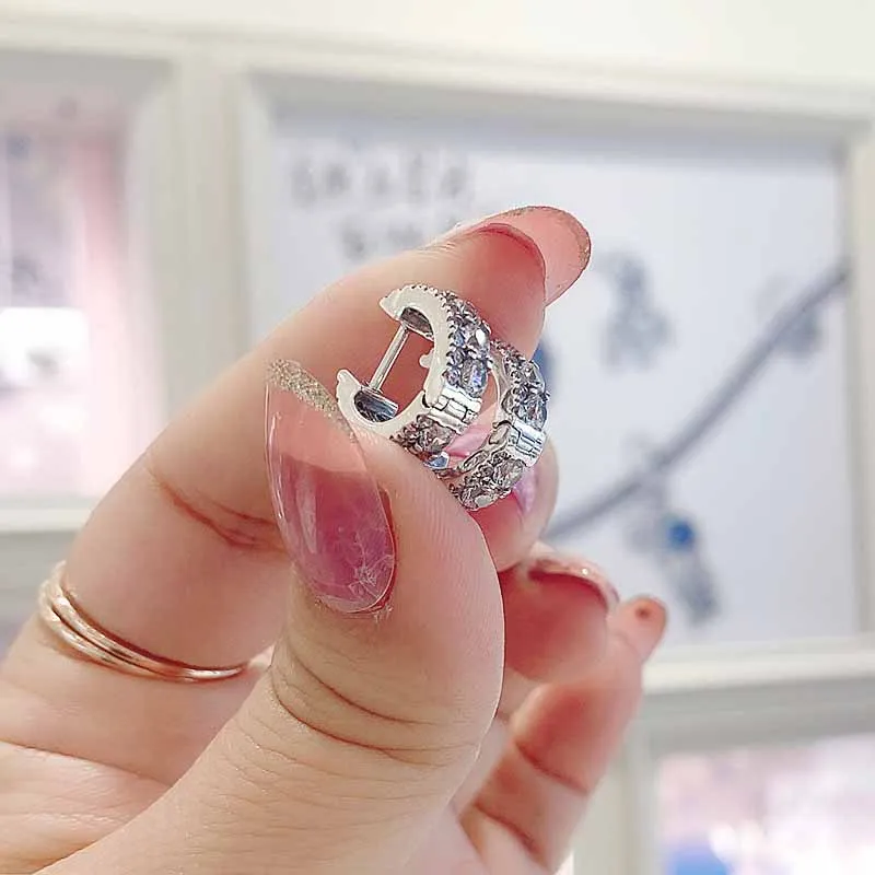 Pave double hoop earrings pandora discount