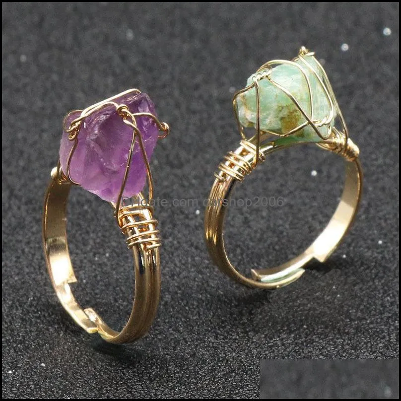 fashion crystal stone ring handmade gold wire wrap druzy bohemian jewelry gift rings for women birthday party rings carshop2006