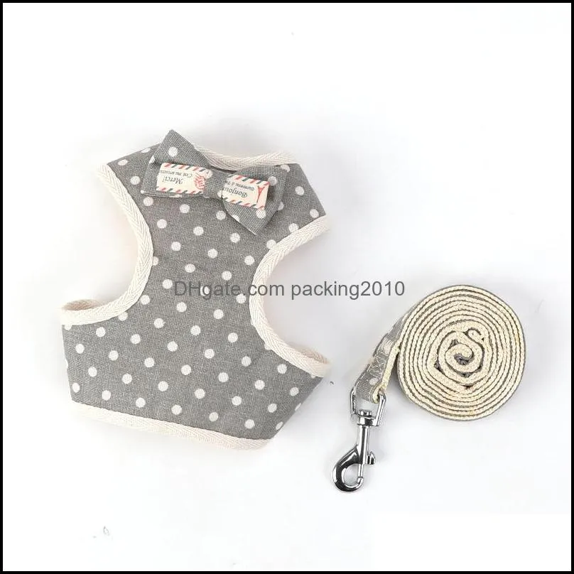 Bow knot Waistcoat Harness Leash Set Spot Stripe check print Dog Collar Rope Pet Dog Supplies will and sandy