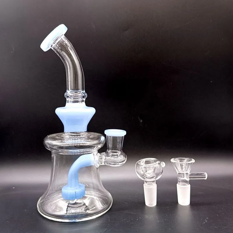 Delicate 8 inch mini -glazen water Bong Hookahs met blauwe banden perc rookpijpen voor 18 mm vrouwelijk gewricht