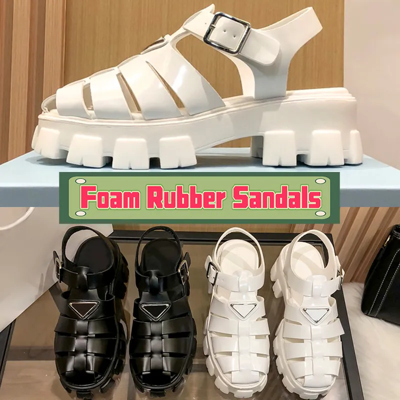 Nieuwe schuim rubberen sandalen Designer slippers met doos strand dames schoenen zwart wit verhooging