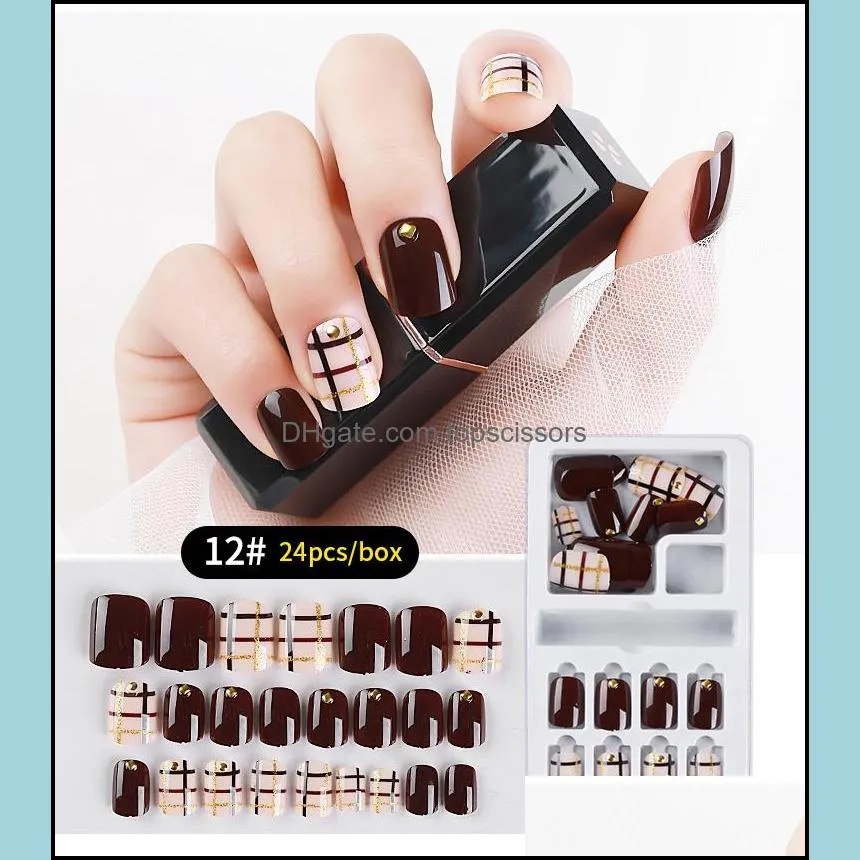 NAF007 Detachable 24pcs with Designed Crystal False Nail Artificial Tips Set Full Cover for Decorated Short Press On Nails Art Fake