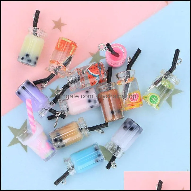 creative resin pearl milk tea charms bubble tea fruit juice cup bottle pendant for jewelry findings diy earrings necklace key chain