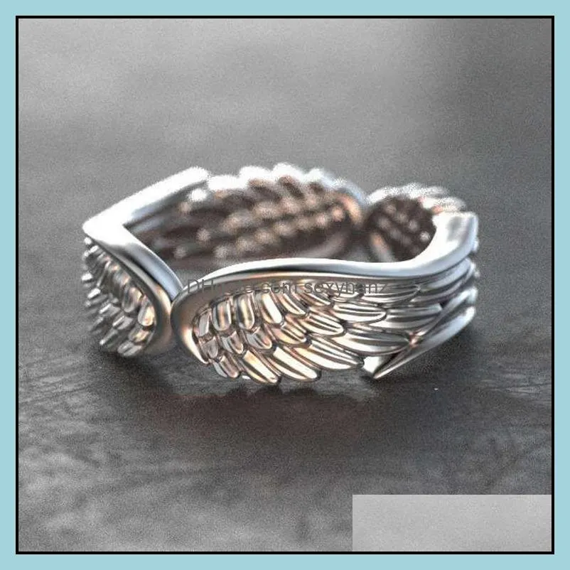 Retro Angel Wing Feather Rings Band For Women Silver Party Wedding Engagement Ring Anniversary Jewelry Gift