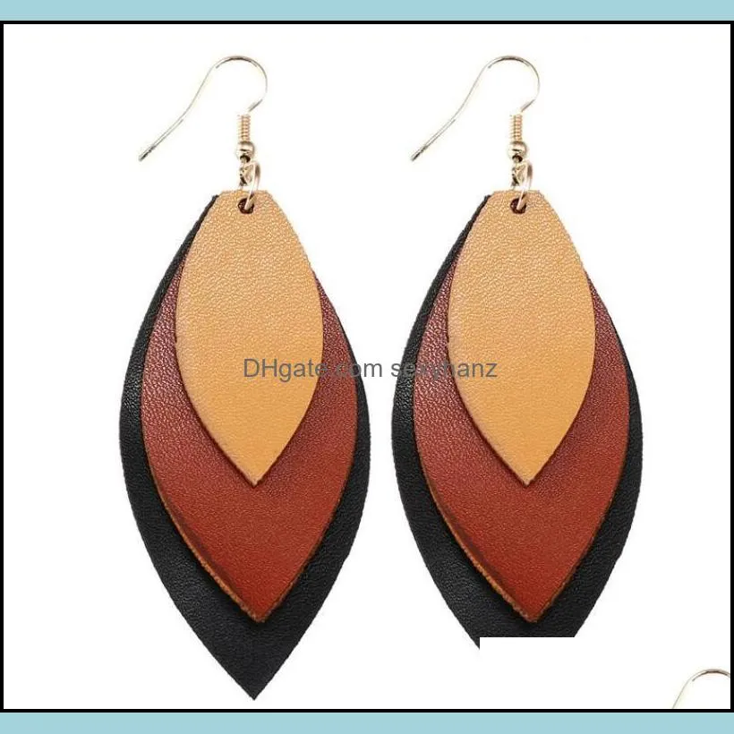 HOT multilayer pu leather dangle earrings boho handmade personlized leather leaves ear rings for women designer jewelry gift drop ship