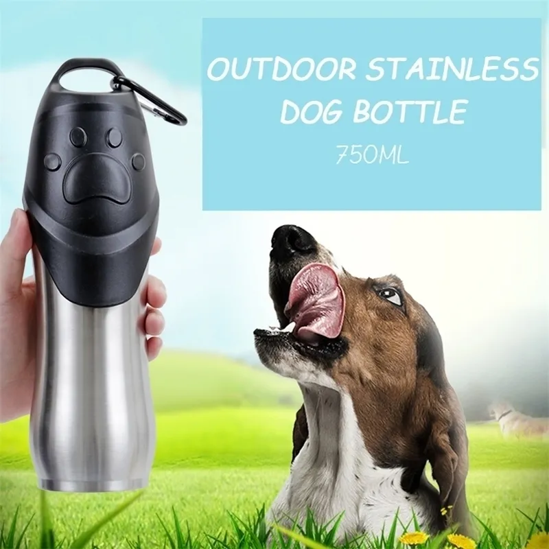 Botella de agua portátil para perros y mascotas de 750ml, cuenco para perros de viaje para cachorros y gatos, dispensador de agua para viajes al aire libre, suministros para mascotas 210320