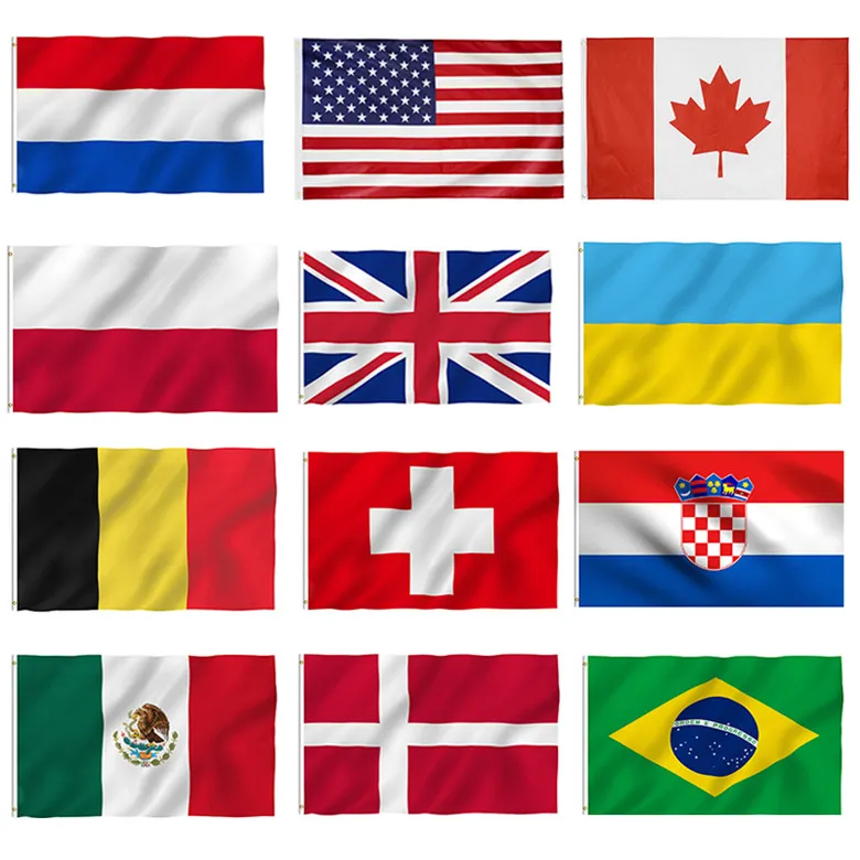 150x90cm 3x5fts Storbritannien American Banner Flags Australien Ryssland Brasilien Ukraina Europeiska unionen Kanada flagga dubbelsidig tryckt polyester W2