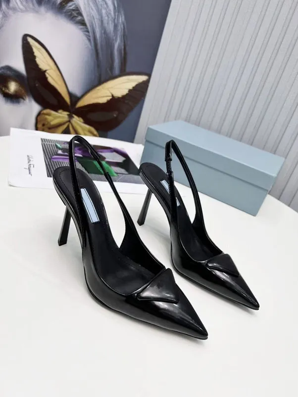 Femmes triangulaires pointues formelles chaussures habillées mode sangle arrière en cuir véritable sexy talons hauts spectacle de luxe robe de mariée chaussures boîte taille 35-41