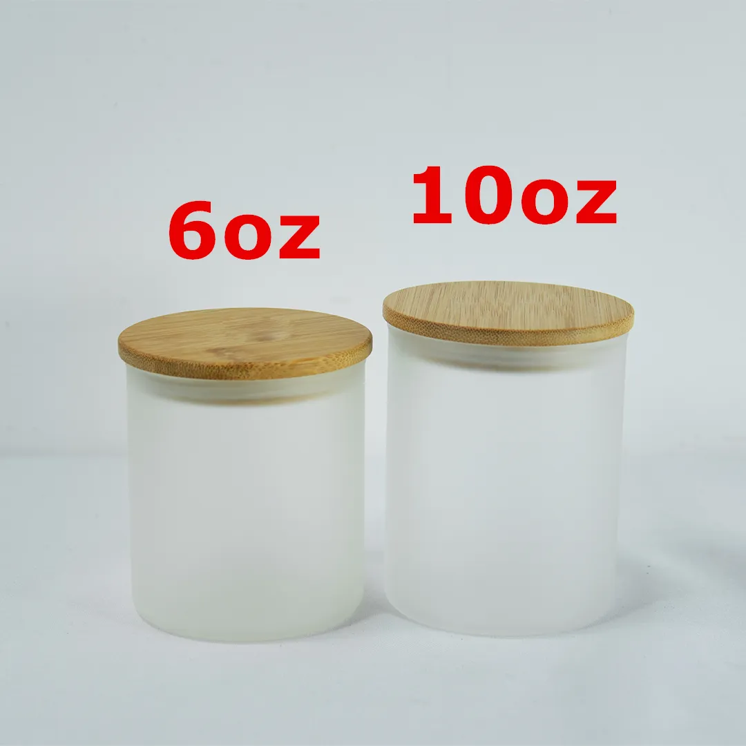 10oz Sublimation Frosted Candle Holders With Bamboo Lid Heat Transfer Scented Candle Cup DIY Atmosphere Festival Glass Gifts A12