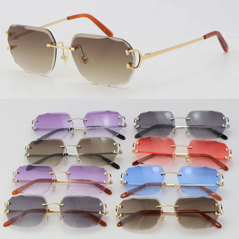 Nouveau modèle métal sans monture diamant coupe mode lunettes de soleil mâle CT00920 conduite lunettes C décoration haute qualité concepteur 18K or cadre UV400 lunettes de soleil femme taille 58