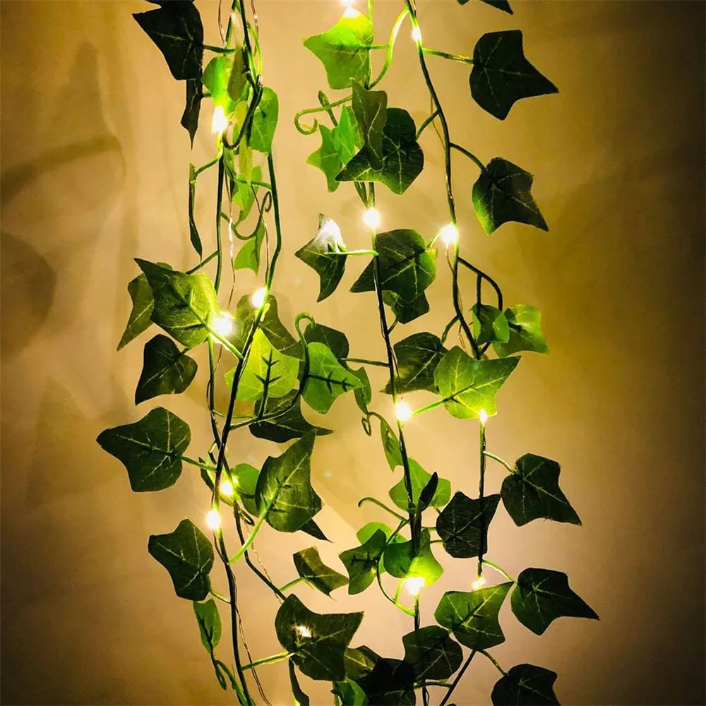 2M/4M/10M Artificial Plant Led String Lights Creeper Green Leaf Ivy Vine DIY Hanging Garland Christmas Wedding Holiday Lights