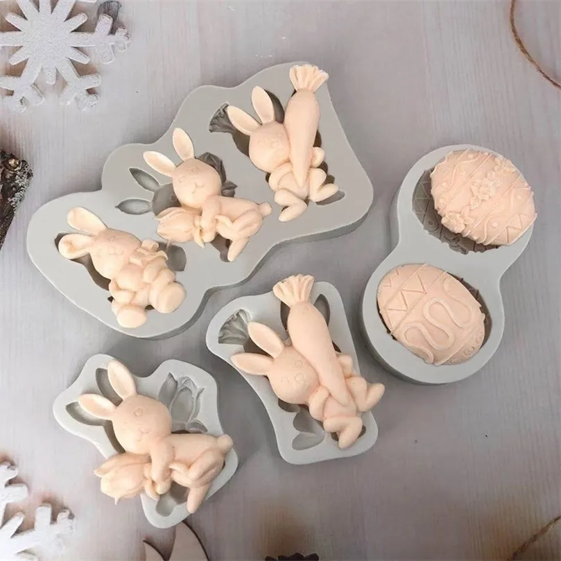 Paskalya Tavşan Fondan Silikon Kalıp Havuç Kek Dekorasyon Araçları Çikolatalı Kurabiyeler Pişirme Kalıp Yumurta Diy Kil Epoksi 220701