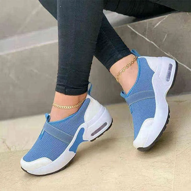 Dress Shoes Sneaker Running Shoes Fashion Mesh Elastic Strap Wedge Platform Loafers Casual Women Sport Shoes 220714