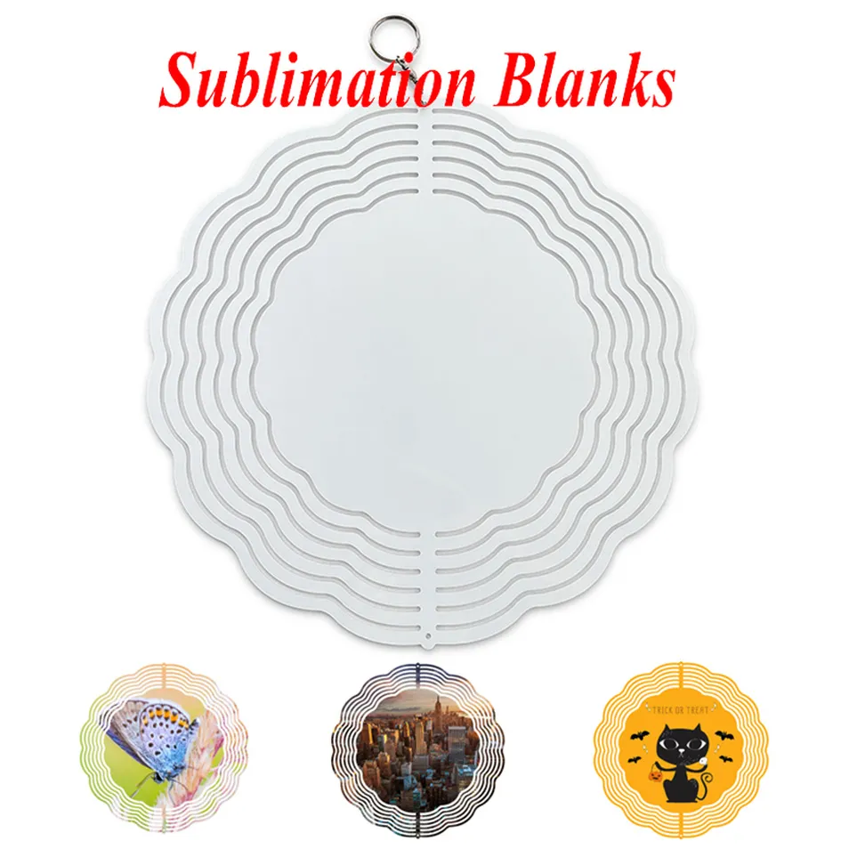 Aluminium Sublimation Printable 3D Wind Spinners Blanks Double Side Gloss White Round Circle DIY Hanging Decoration sxaug05