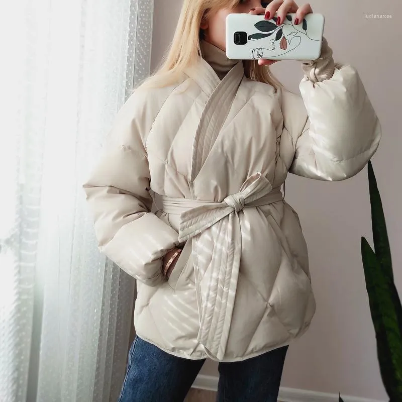 Damen Daunenparka Alien Kitty Winter Dicker Frauenmantel Solide Lose Warme Oberbekleidung Jacke Weibliche Bürodame Tops Mit Gürtel Luci22