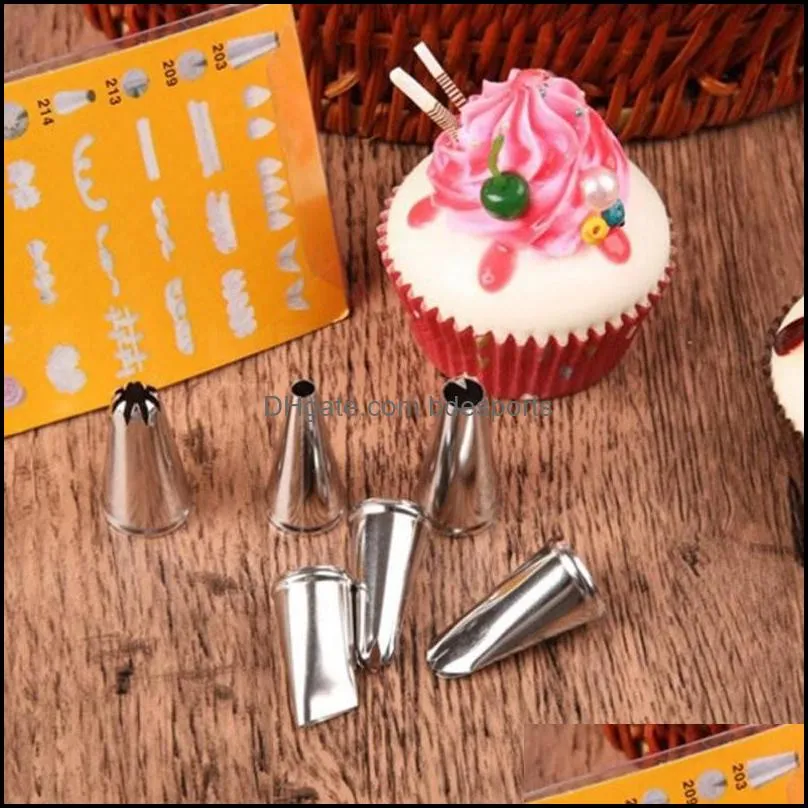 Cake Tool Icing Piping Nozzles Pastry Tips Cake Sugarcraft Decorating Sets 6pcs Reusable Icing Piping Cream Pastry Bag Gadgets