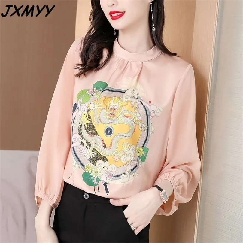 Mode plus size dames blouse zomer retro Chinese stijl printen losse zijden lantaarn mouw blouse jxmyy 210412
