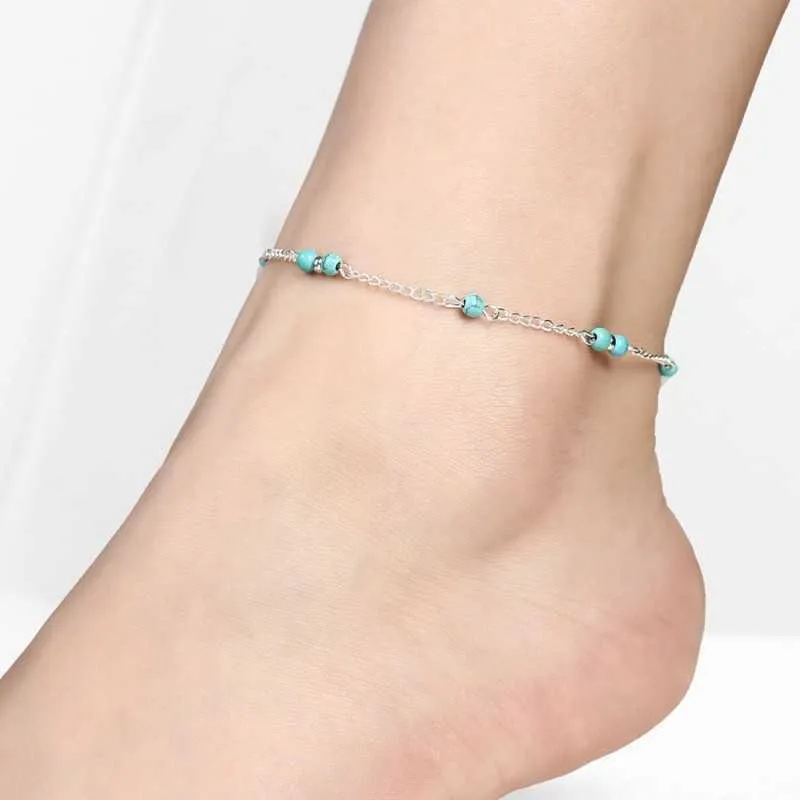 Unique Turquoise Perles Cheville souvenir Cheville Bracelet Argent Plage Pied Chaîne cheville Bijoux femmes