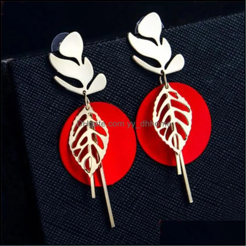 New Bohemia Round Hoop Leaf Dangle Earrings for Women Girls Colorful Metal Round Charms Drop Earring Summer Beach Jewelry Party Gifts