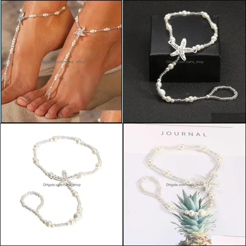 Pearl Starfish Ankle Chain Anklet Beach Wedding Foot Jewelry Barefoot Sandal Chains For Women