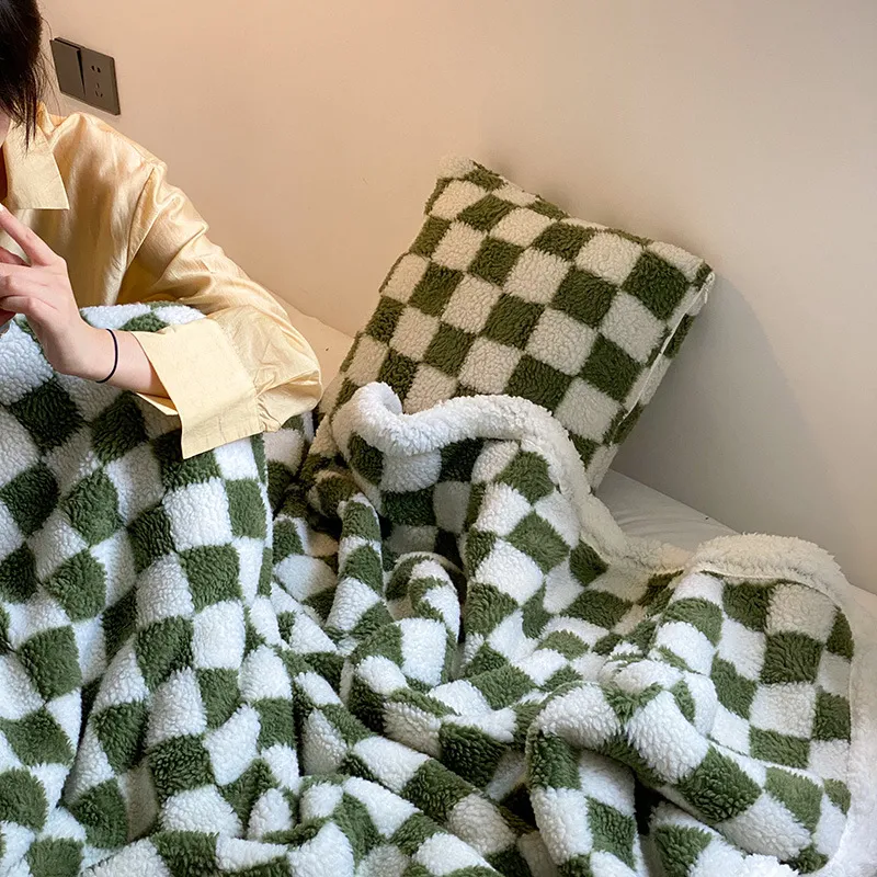 high-grade weighted blanket pillow cases plaid Soft Portable Warm Sofa Bed travel Spring Autumn winter 40*60in 60*80in Women kids fleece blankets bulk black green