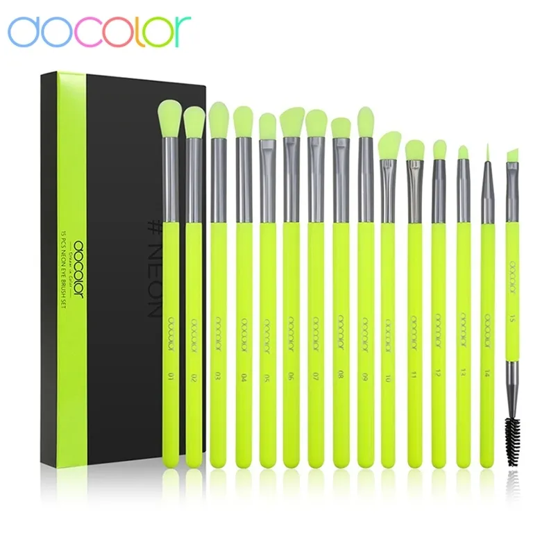 Docolor Eye makeup brushes set 15Pcs Neon Green Eyeshadow Makeup brushes Professional Eyebrow Blending Eyeline Eyelash brushes 220623