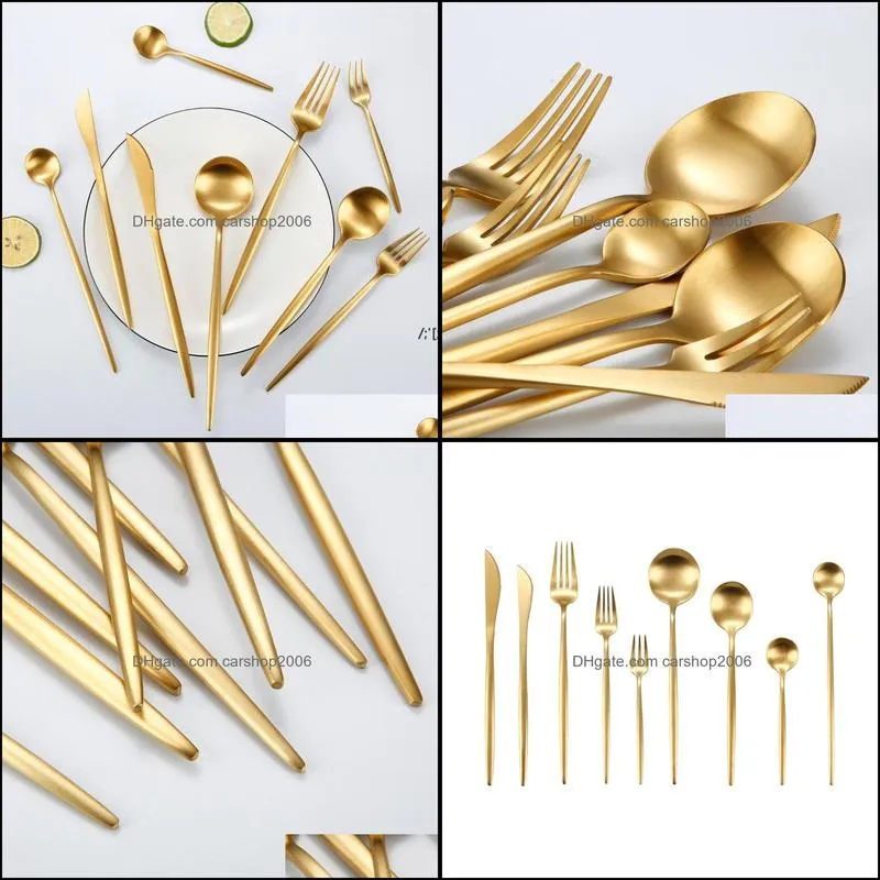 Gold Flatware Cutlery Knife Fork Spoon Wedding Dinnerware Stainless Steel 304 Tableware Silverware RRB15080