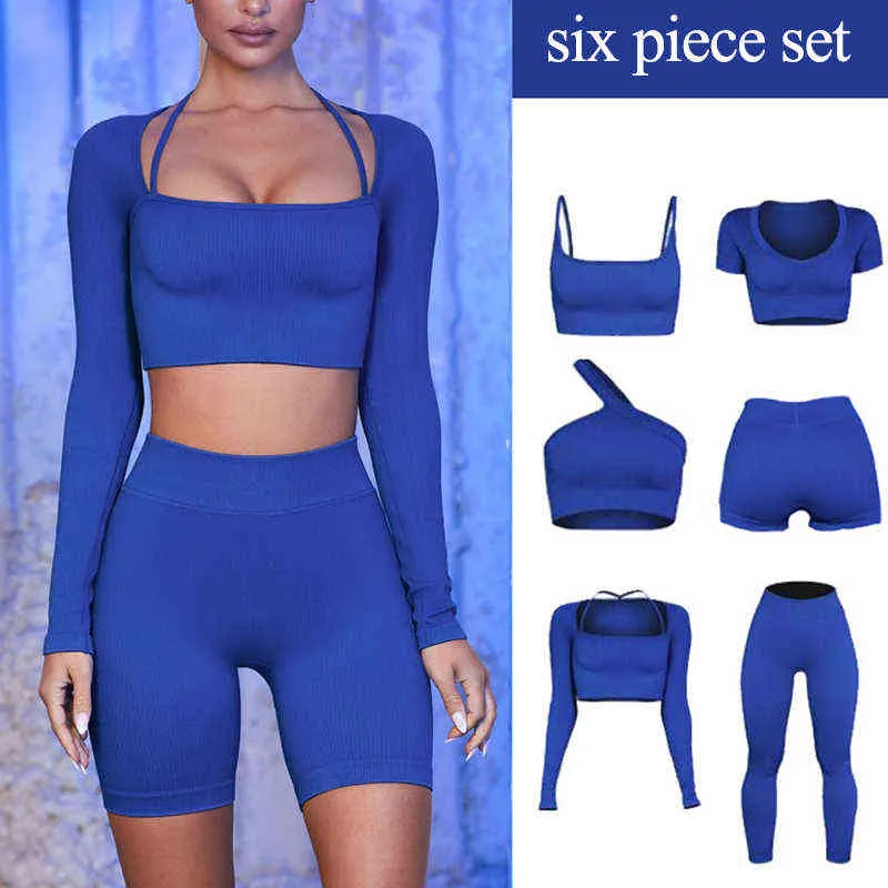 Women Piece Set Fitness Yoga Clothing Seamless Long Sleeves Pants Sport Suit Leggings Gym Sportswear Sets Ropa Mujer J220706