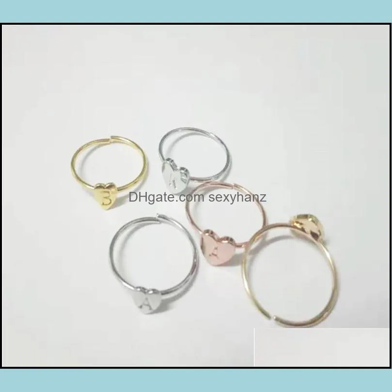 26 a-z english letter ring english initial ring silver gold love heart rings high quality three-color women fashion jewelry wholesale