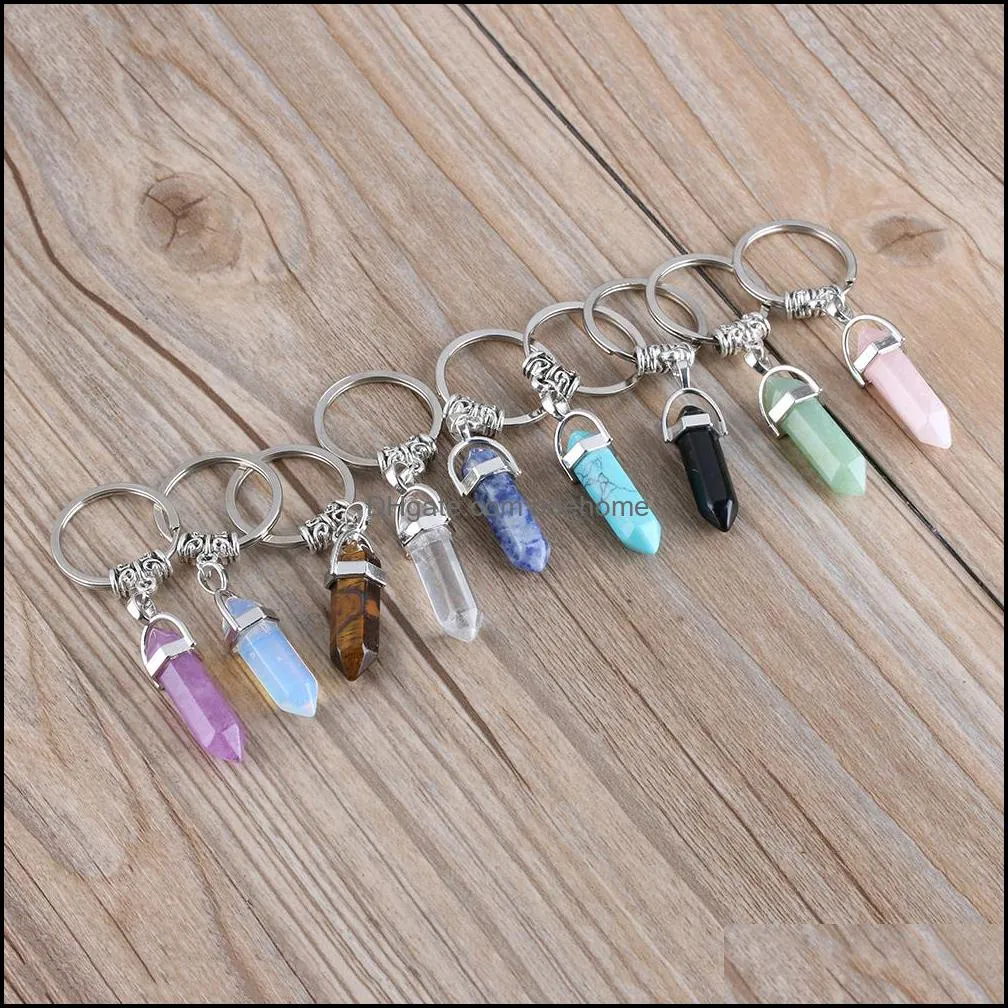 natural stone keychain pink opal crystal colorful key chains rings healing crystal car decor keyrings keyholder for women men