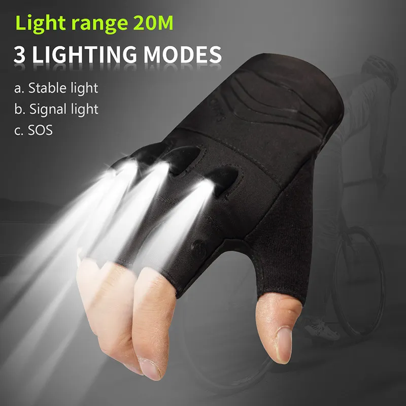 Saviour LED zaklamp Vishandschoenen Liminous ademende half vinger Zomerloze MTB Mountain Cycling Bicycle Men 220624