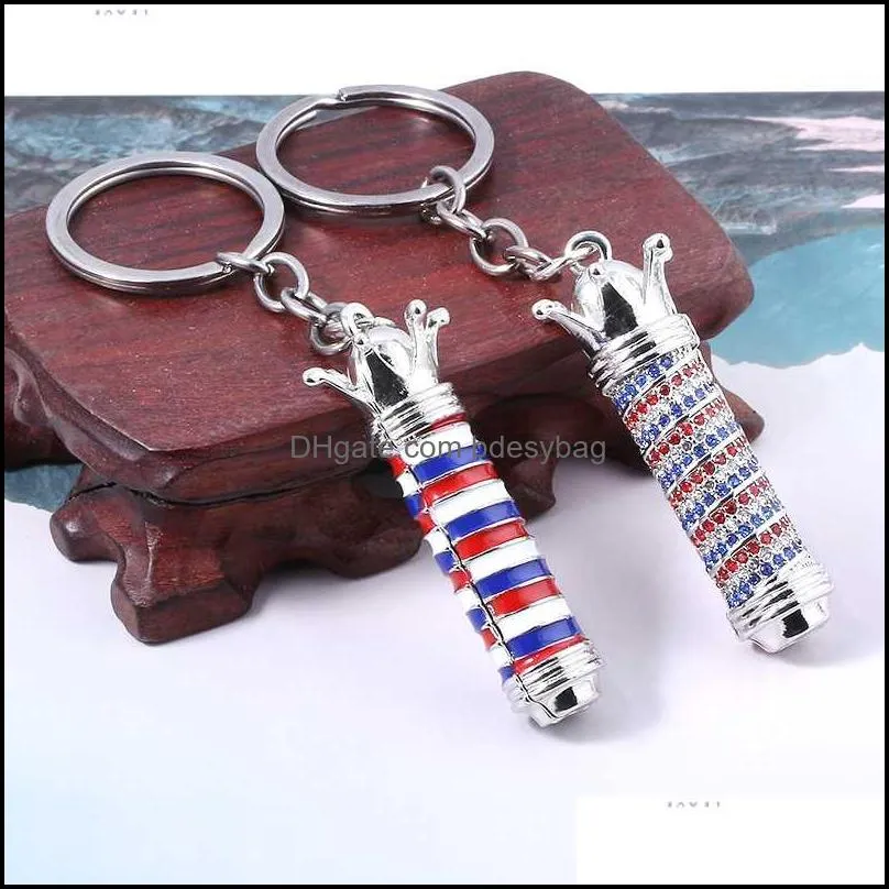 Barber Shop Hairdresser Tools Keychain 3D Pole Light Razor Hairclippers Hair Dryer Combs Scissors Pendant Key Chains Jewelry1