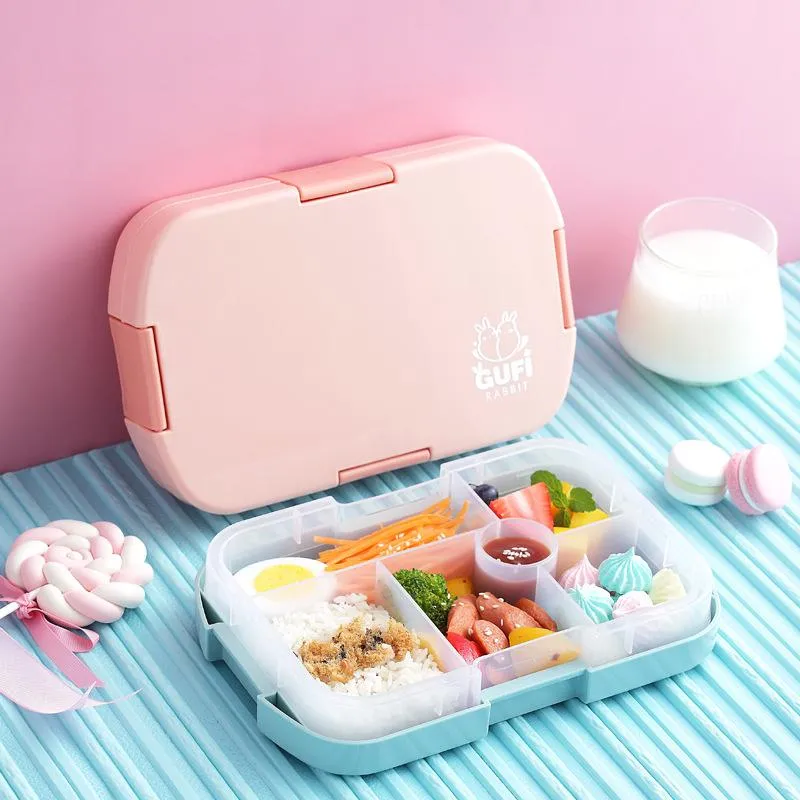 Servis uppsättningar Microwave Lunch Box Flera rutnät Läcksäker Bento Eco-vänlig bärbar lunchlåda för barnskolan för barnskolan