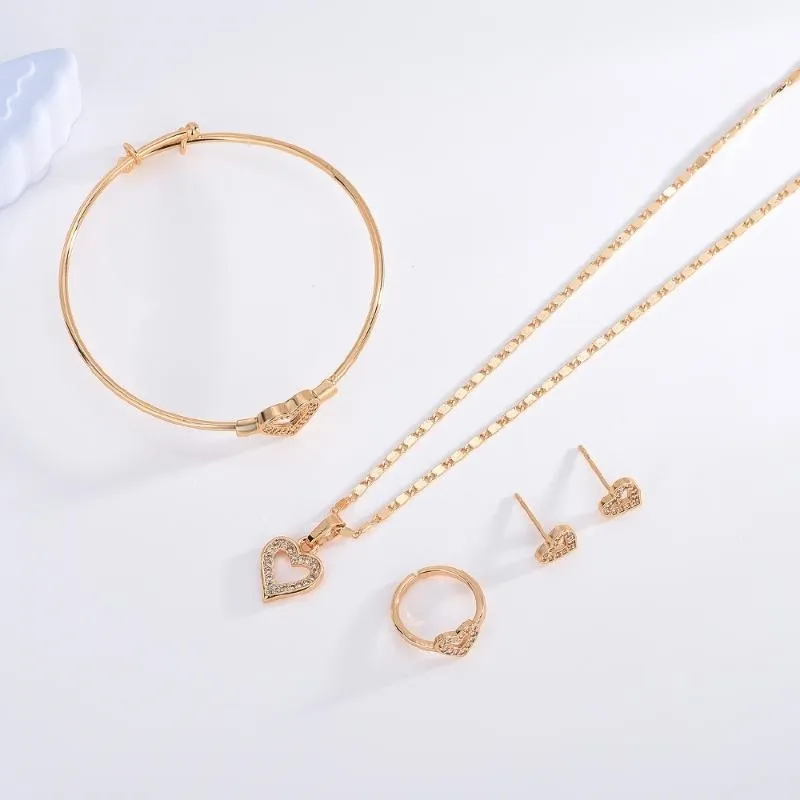 Lux Accessories Gold Tone Heart Chain Jewelry Set - 3 Piece Necklace, Earrings & Bracelet Set With Curb Chain & Stones - View #8