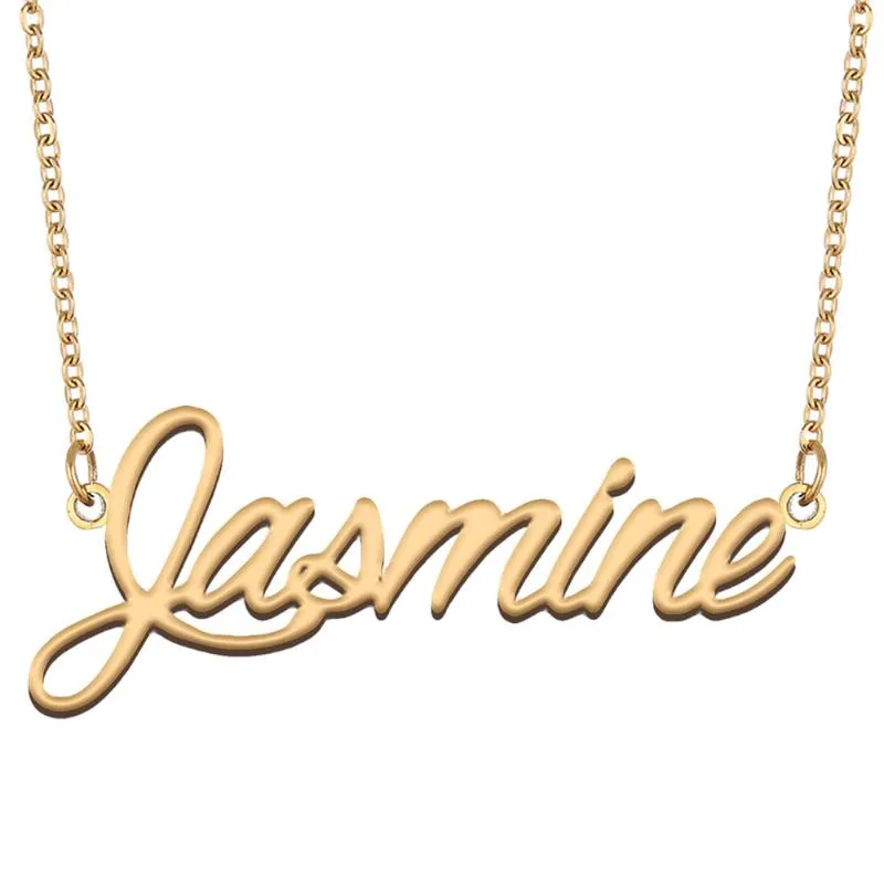 Hänge halsband jasmin namn halsband för kvinnor rostfritt stål smycken 18k guld pläterad typskylt femme mor flickvän gåva
