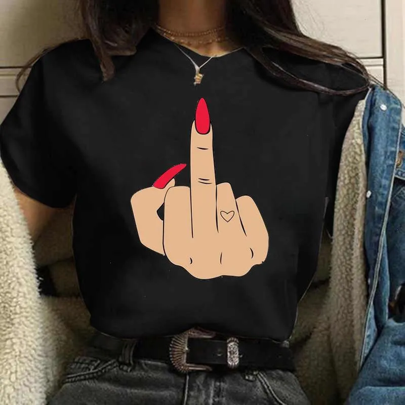 Kvinnor t skjortor mode kvinnor tecknad grafisk finger nagel söt tryckt topp kvinnlig tee skjorta damer kläder t-shirts