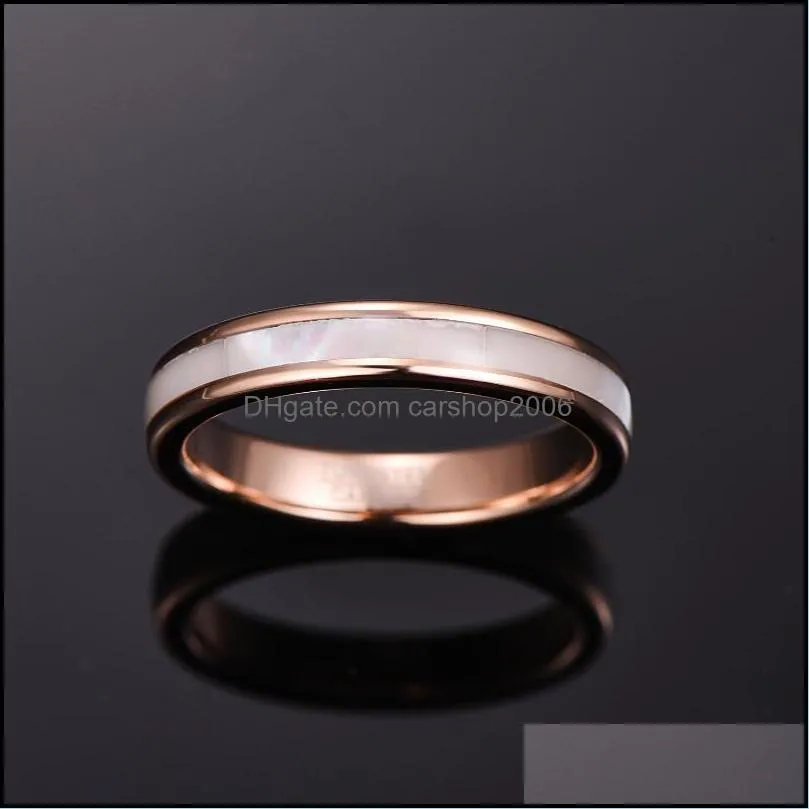 Wedding Rings VAKKI 4mm Tungsten Carbide Ring Women`s Rose Gold Steel With Mother Of Pearl Shell Comfort Fit Size 5-101