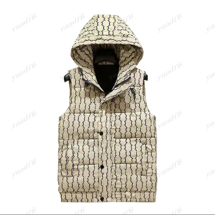 2022 디자이너의 새로운 가을 겨울 남성 다운 조끼 인쇄 된 편지 디자인 느슨한 캐주얼 후드와 두꺼운 민소매 코트 패션 따뜻한 M-4XL