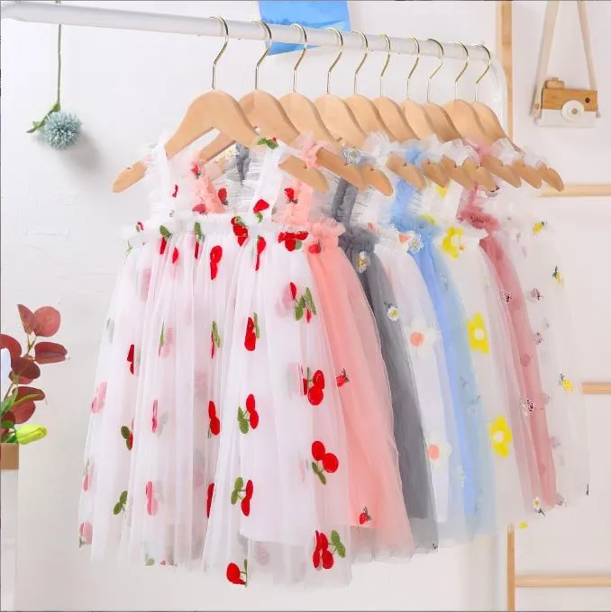 Filles Robes Bébé Tulle Jarretelles Jupes D'été Condole Ceinture Broderie Gaze Princesse Robes Enfants Designer Vêtements Robe De Bal Robe Danse Soirée Élégant BC7983