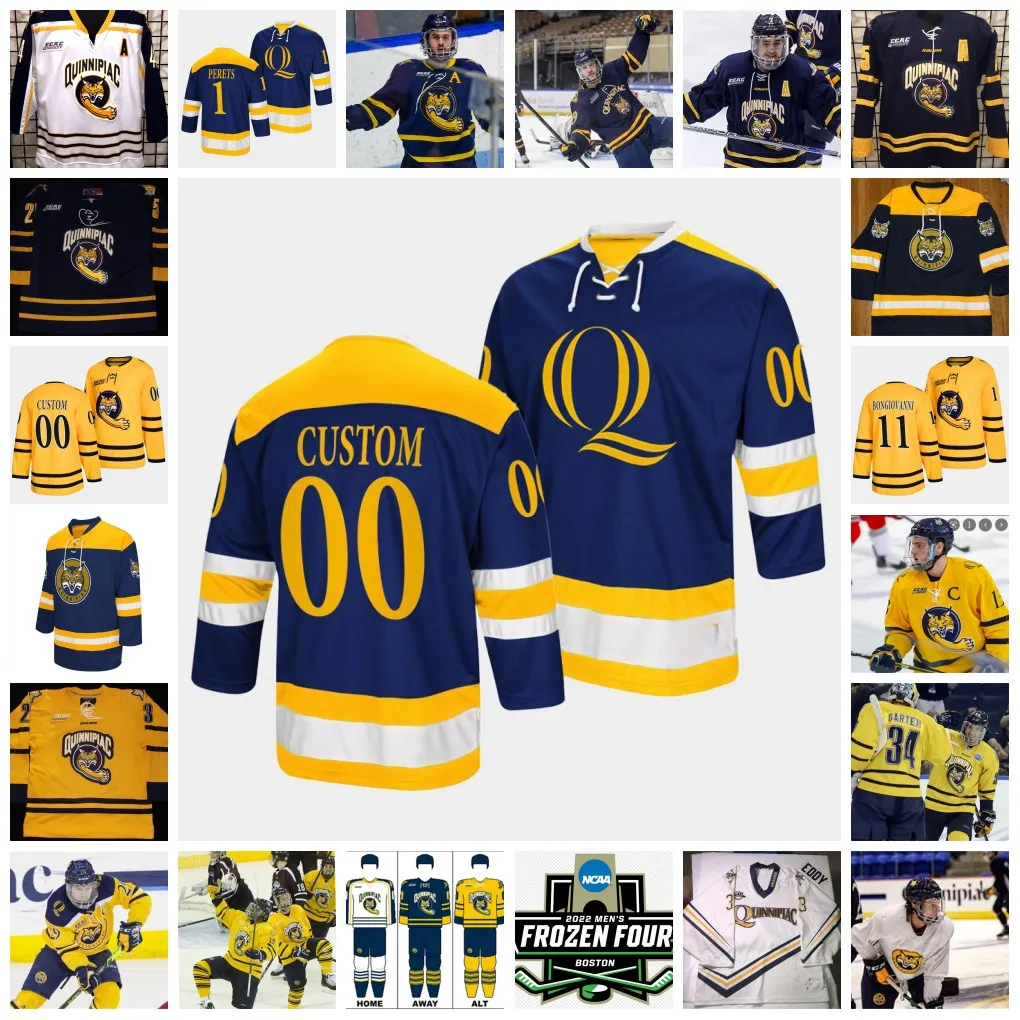 2022 NCAA Frozen Four Custom QU Quinnipiac Bobcats Hockey Jersey 1