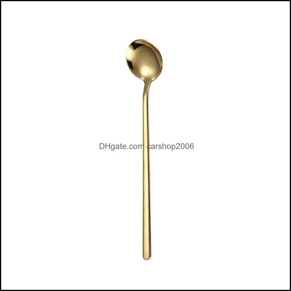 1Pc Stainless Steel Round Tea Coffee Spoon For Ice Cream Dessert Long Handled Spoon Cutlery