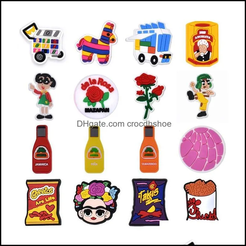 with mexican animal culture characteristics food icon shoes croc charms for kids croc accessories diy gifts potato chips bottle wristband