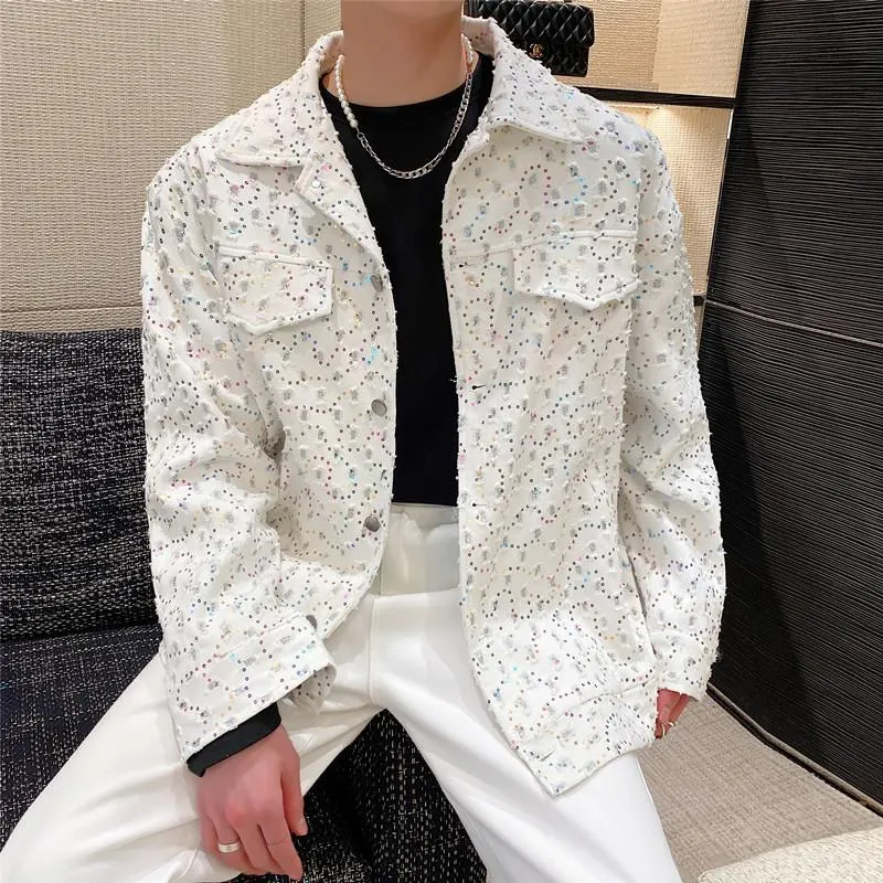 Men's Jackets Embroidered Sequins Korean Fashion Casual Denim Jacket Men Streetwear Vintage Trend Jeans Coat Male Outerwear