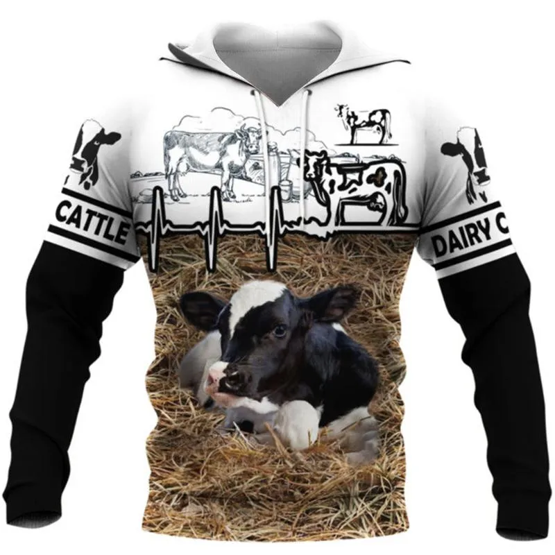 Felpe con cappuccio da uomo Felpe con cappuccio da uomo Farmer Dairy Cattle Pullover con stampa 3D Felpa con cappuccio da donna Fashion Unisex Street Zipper JacketMe